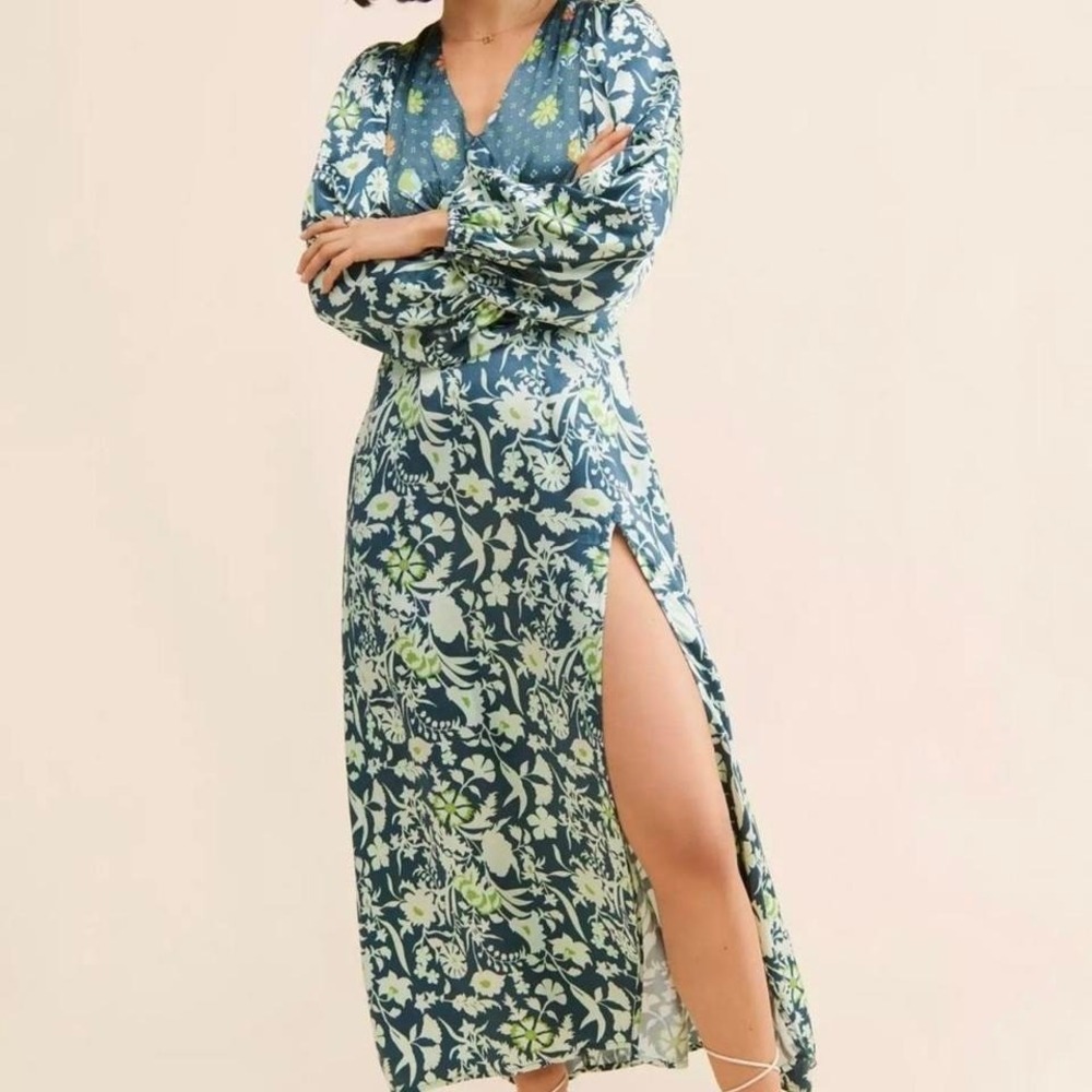 Damson Madder Stormi Tie-Back Midi Dress US2 UK6 navy green floral